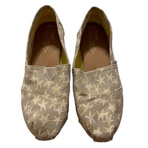 TOMS Tan/Gold Starfish Alpargata Flats